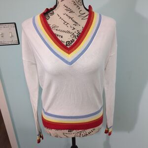 Aqua sweater long sleeve top new with tags small rainbow trim Pride